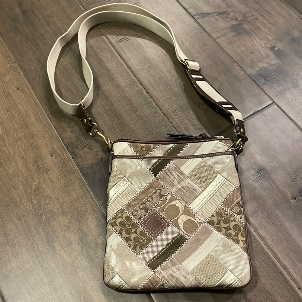 Coach gold and leather crossbody